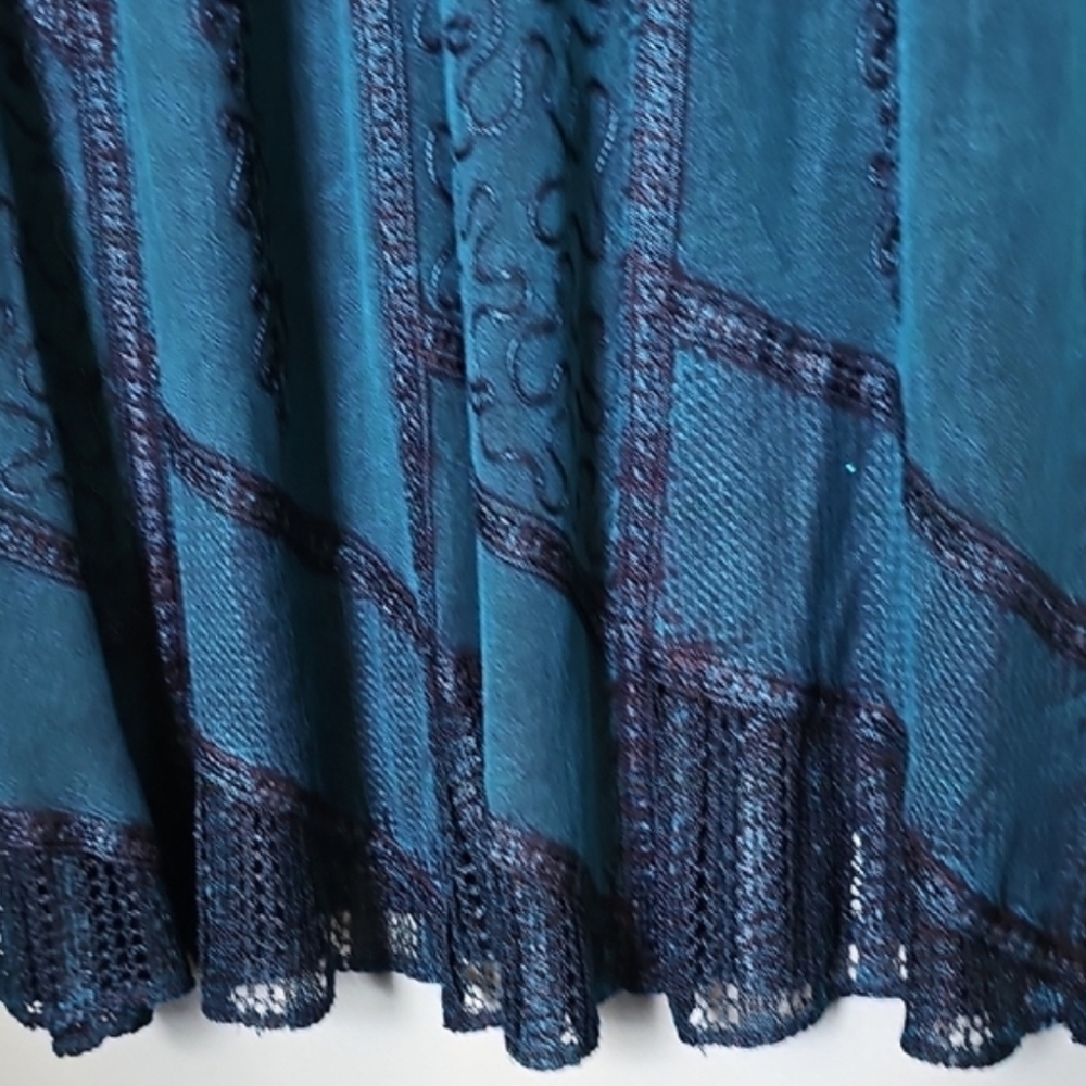 Catherines Fairy Goth Victorian Steampunk Teal Embroidered Maxi House Dress 0X - Picture 5 of 7